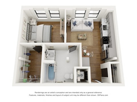 Floor plan for 1 bed, 1 bath, 522 sqft